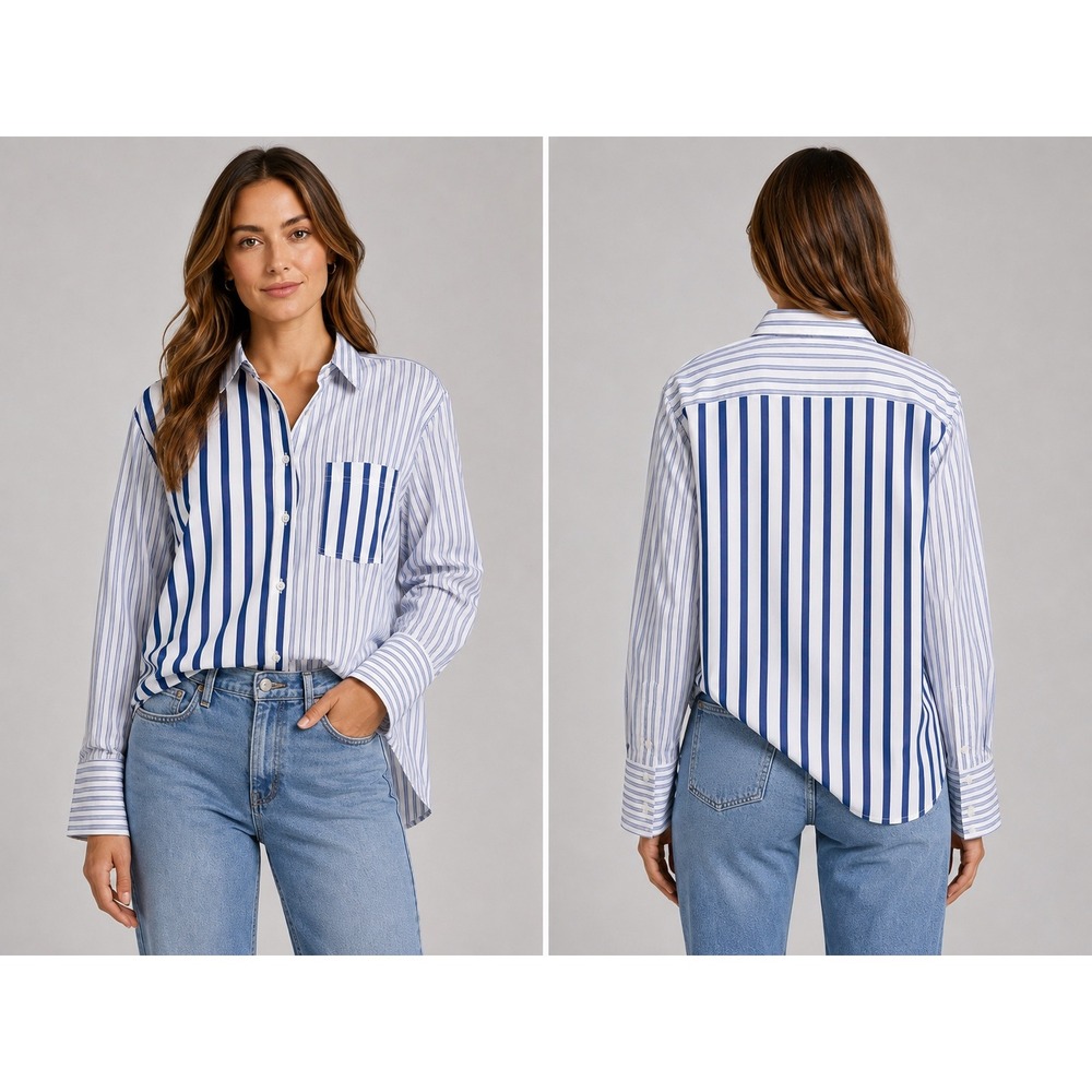 J.Crew Garçon Cotton Poplin Blue White Stripe Button Shirt Women's Size 10 - Picture 10 of 10